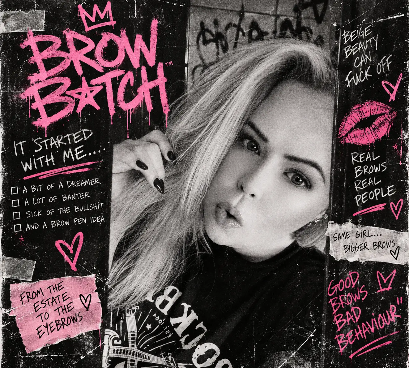 Jaye, founder of UNSUPERVISED., in her black-and-pink graffiti portrait
